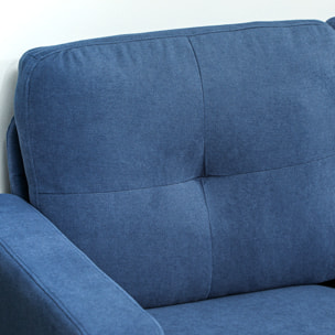 Canapé d'angle 3 places méridienne réversible garnissage mousse haute densité tissu aspect lin bleu