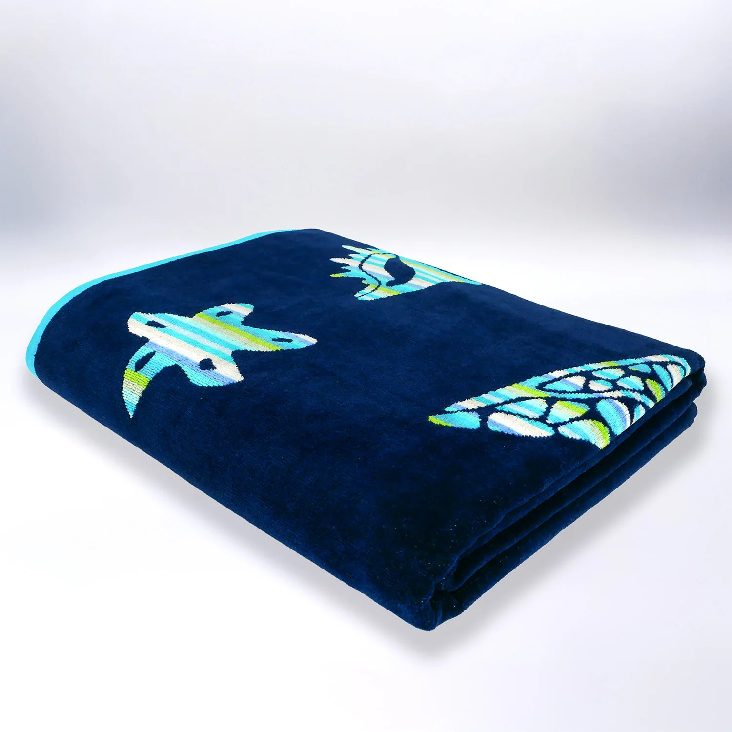 Serviette de plage XL éponge velours Jacquard Bleu 140x180 400g/m² - Calypso