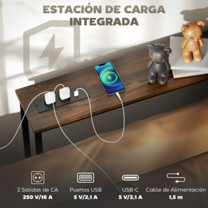 Mesa de Consola Estrecha 160 cm con Estación de Carga Consola de Recibidor Mesa de Sofá Marco de Acero Estilo Industrial para Pasillo Entrada Salón Dormitorio Marrón Rústico