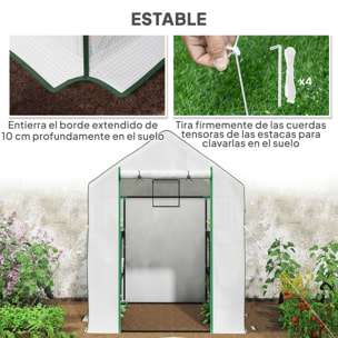 Invernadero de Exterior Invernadero Pequeño de 3 Niveles con 6 Estantes Puerta Enrollable Cubierta de PE y Marco de Acero para Cultivos Plantas Flores 140x143x190 cm Blanco