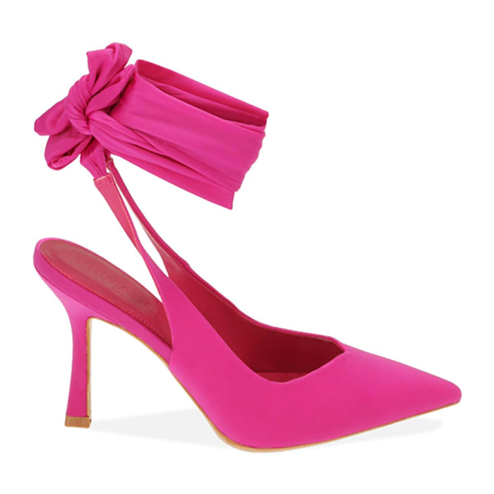 Décolleté lace-up fucsia in tessuto, tacco 9 cm