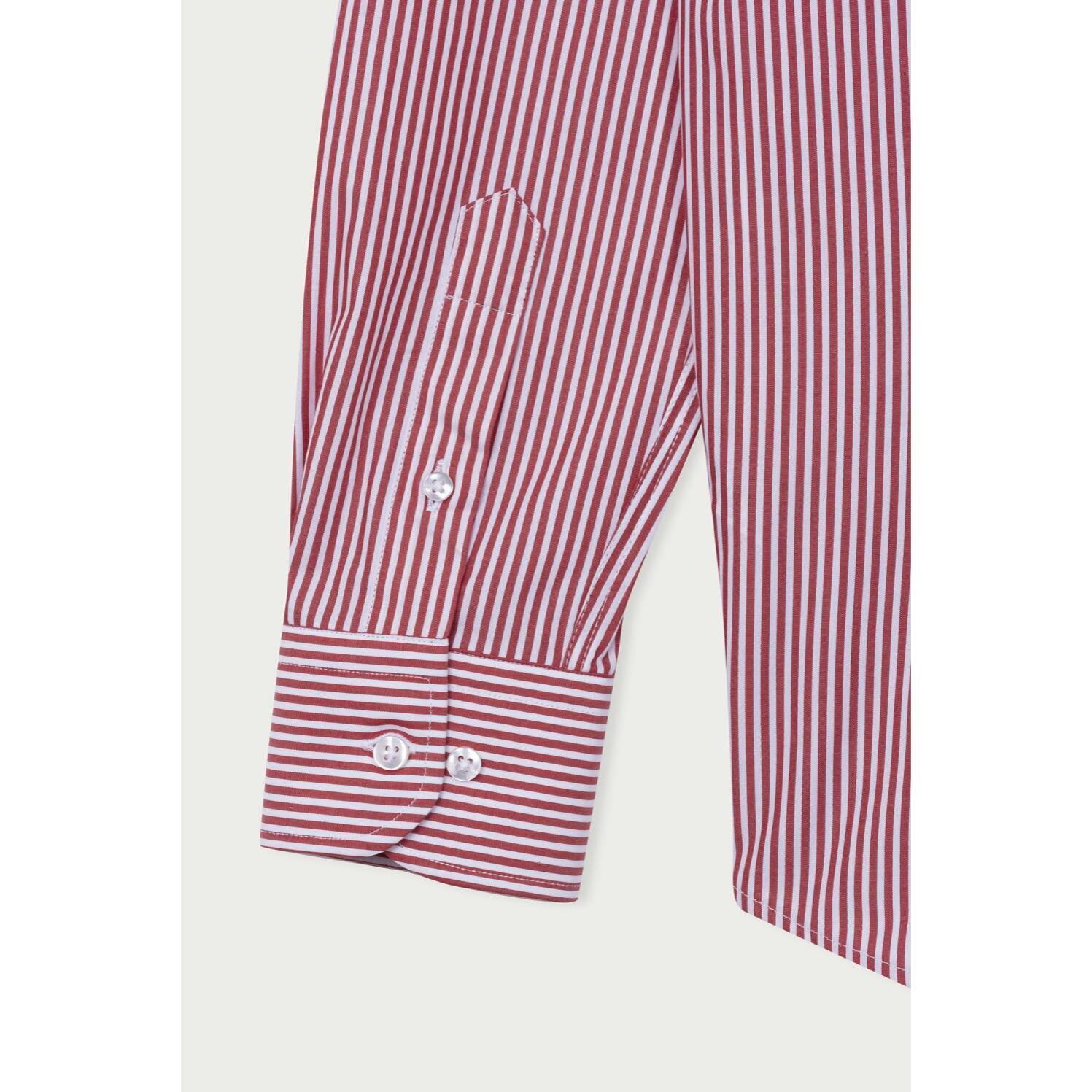 Camicia Uomo 1 Bottone Italiano Slim Cotone Riga Media Rosso\Bianco