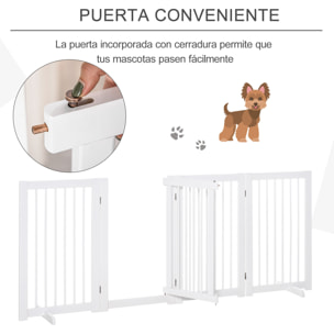 Barrera para Perros Plegable Valla para Mascotas de 4 Paneles con Puerta Pequeña Barrera de Seguridad para Escalera Pasillo 220x36x91 cm Blanco