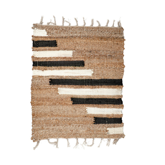 Tapis en jute et coton noir et blanc au style bohème - INES