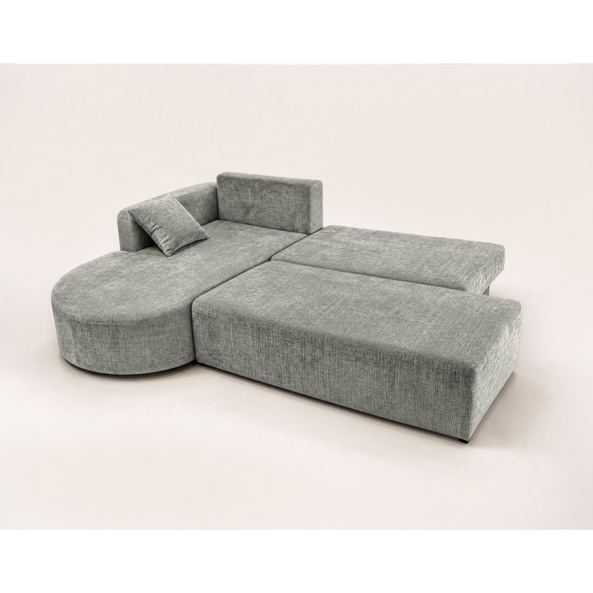 Miro - Canapé d'angle gauche 4 places convertible avec coffre en velours texturé - Gris