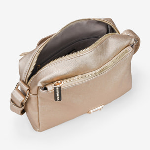 Bolso bandolera dorado con tres compartimentos