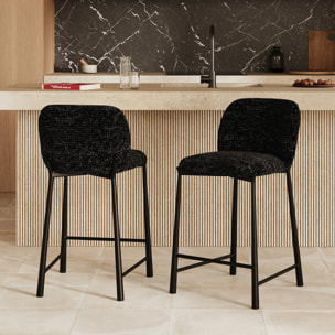 Lot de 2 chaises pour ilot central 65,5 cm en tissu texturé noir - Bento
