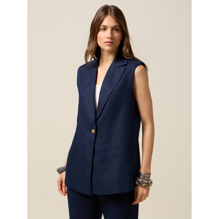 Oltre - Gilet in puro lino - Blu