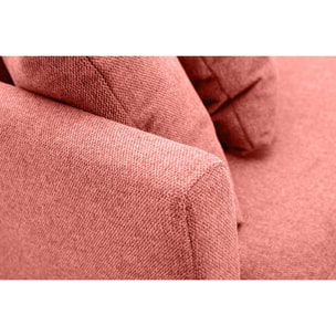 Canapé scandinave déhoussable 3 places en tissu effet velours texturé terracotta et bois clair OSLO