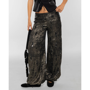 Pantalón con canesú y bordado de lentejuelas de mujer