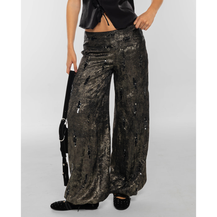 Pantalón con canesú y bordado de lentejuelas de mujer