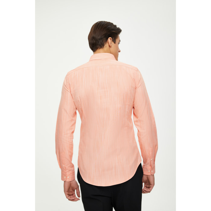 Camicia Uomo 1 Bottone Francese Slim Fil a Fil Unito Arancio Chiaro