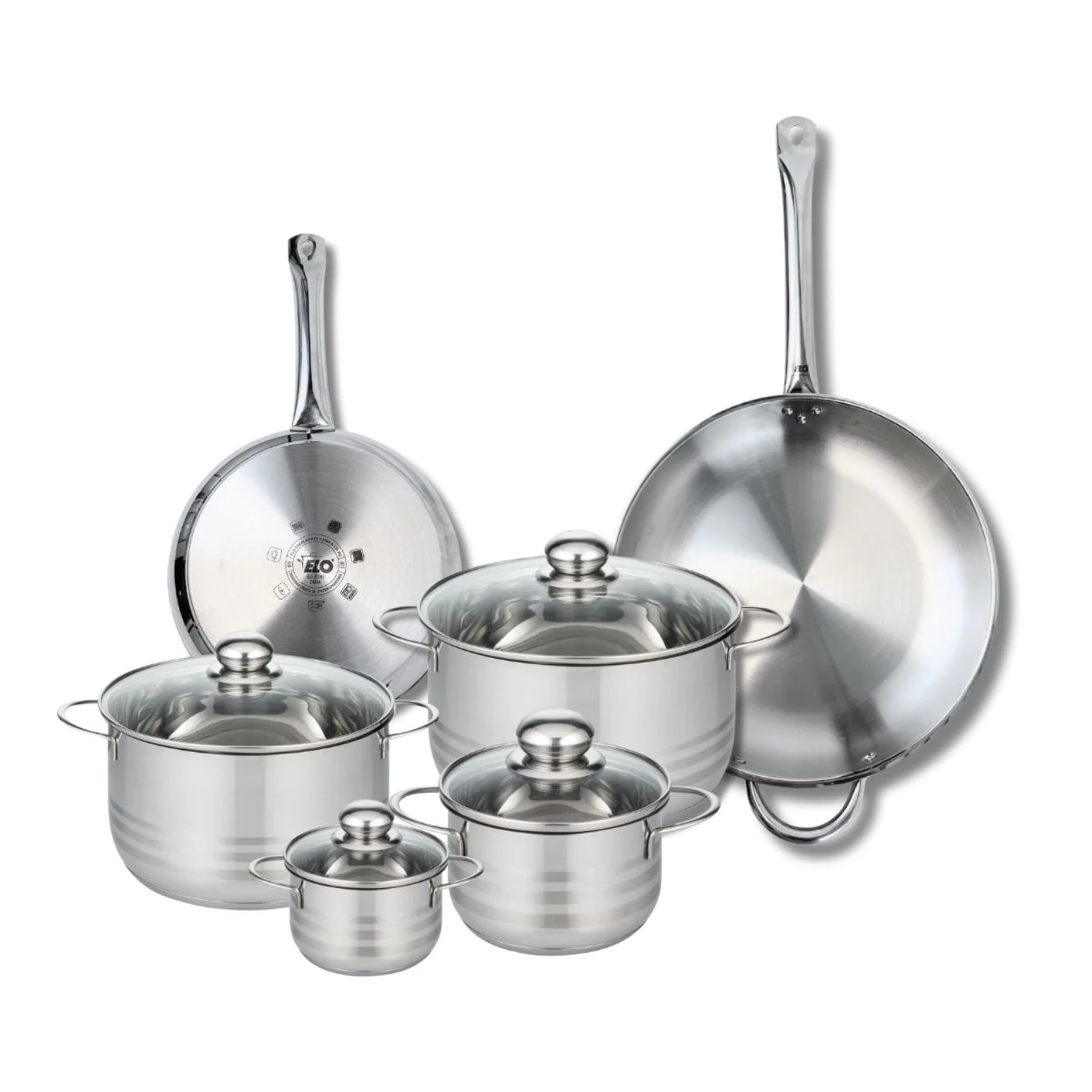 Ensemble de 2 Poêles de cuisson 24 et 32 cm et 4 faitouts 12, 16, 20 et 24 cm Elo Profi Brillant
