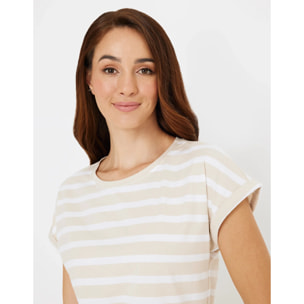 Camiseta Manga Corta de Rayas Beige - Madonna