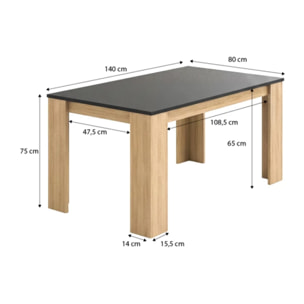 Mesa de comedor Naya en roble canadian y grafito 140X80 cm Roble Canadian - Grafito