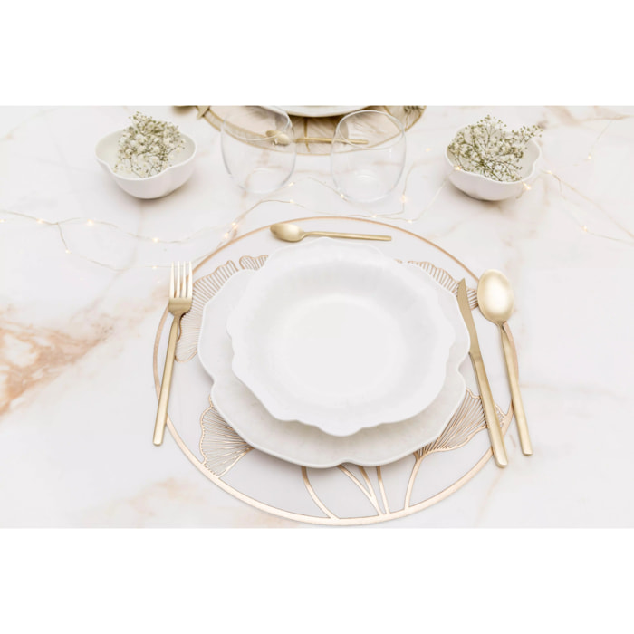 Lot de 6 ASSIETTE CREUSE EN PORCELAINE BLANCHE FLORALE 21.5CM