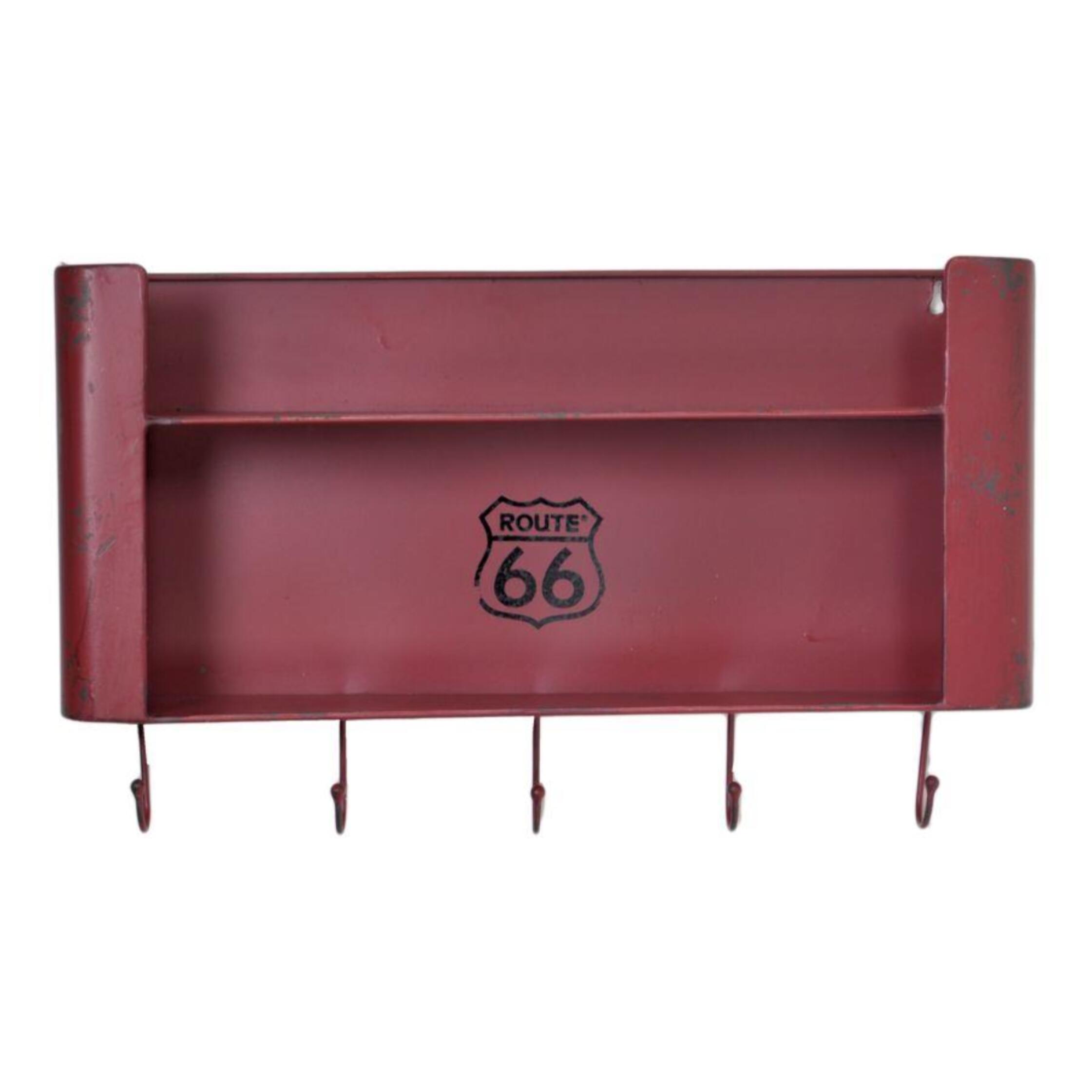 Mensola in metallo Bristol rosso 2 piani con appendino 5 posti rett cm50x10h30