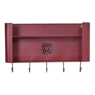 Mensola in metallo Bristol rosso 2 piani con appendino 5 posti rett cm50x10h30