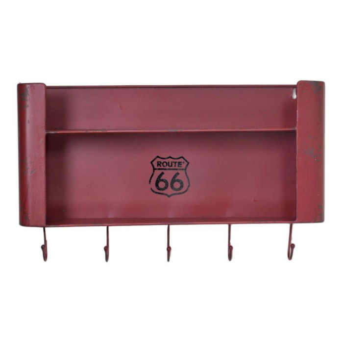 Mensola in metallo Bristol rosso 2 piani con appendino 5 posti rett cm50x10h30