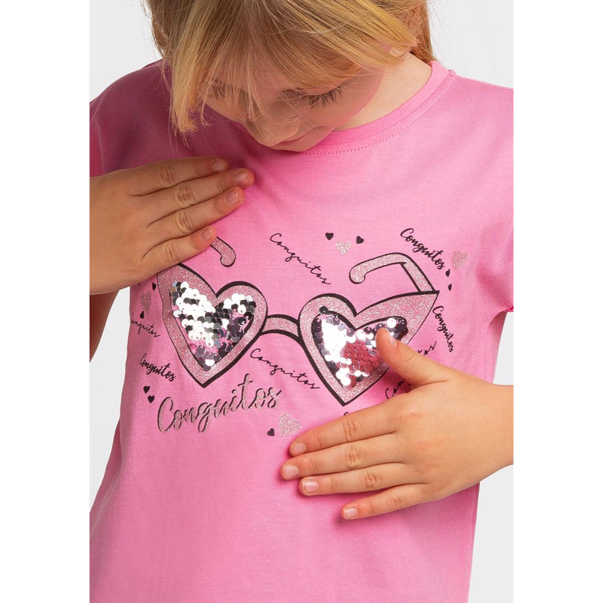 Camiseta de Niña Gafas Corazón Rosa