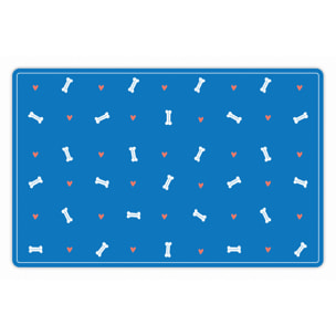 Alfombra de vinilo mascotas CERAMIKO, Huesos y corazones azul 48x75 cm