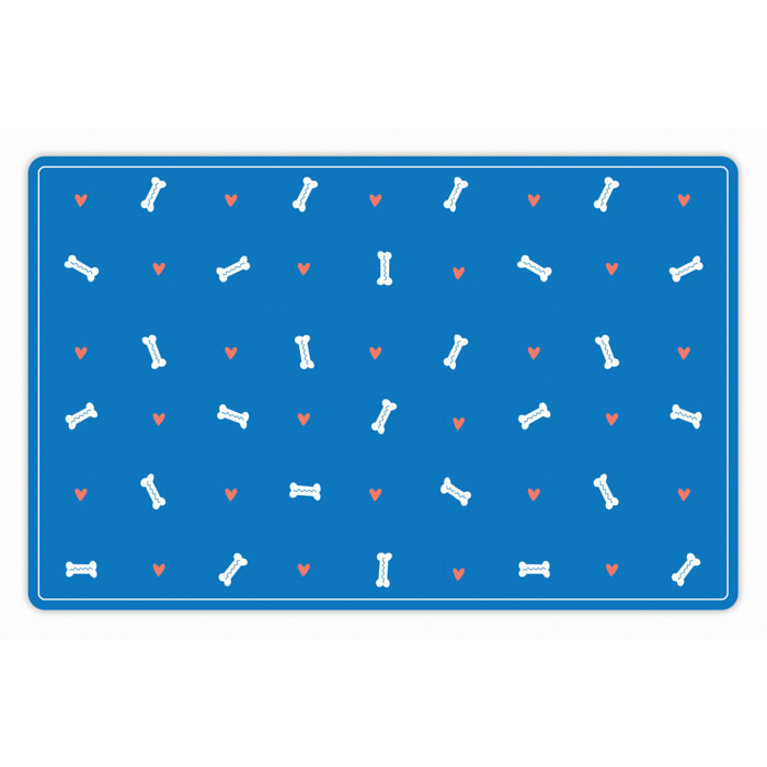Alfombra de vinilo mascotas CERAMIKO, Huesos y corazones azul 48x75 cm