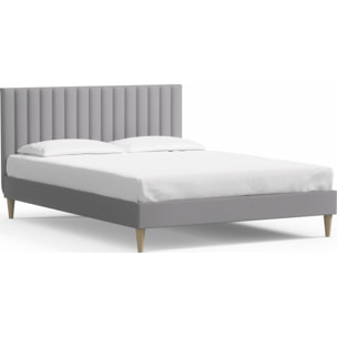 Lit adulte en velours avec tête de lit matelassée - ELIOT
