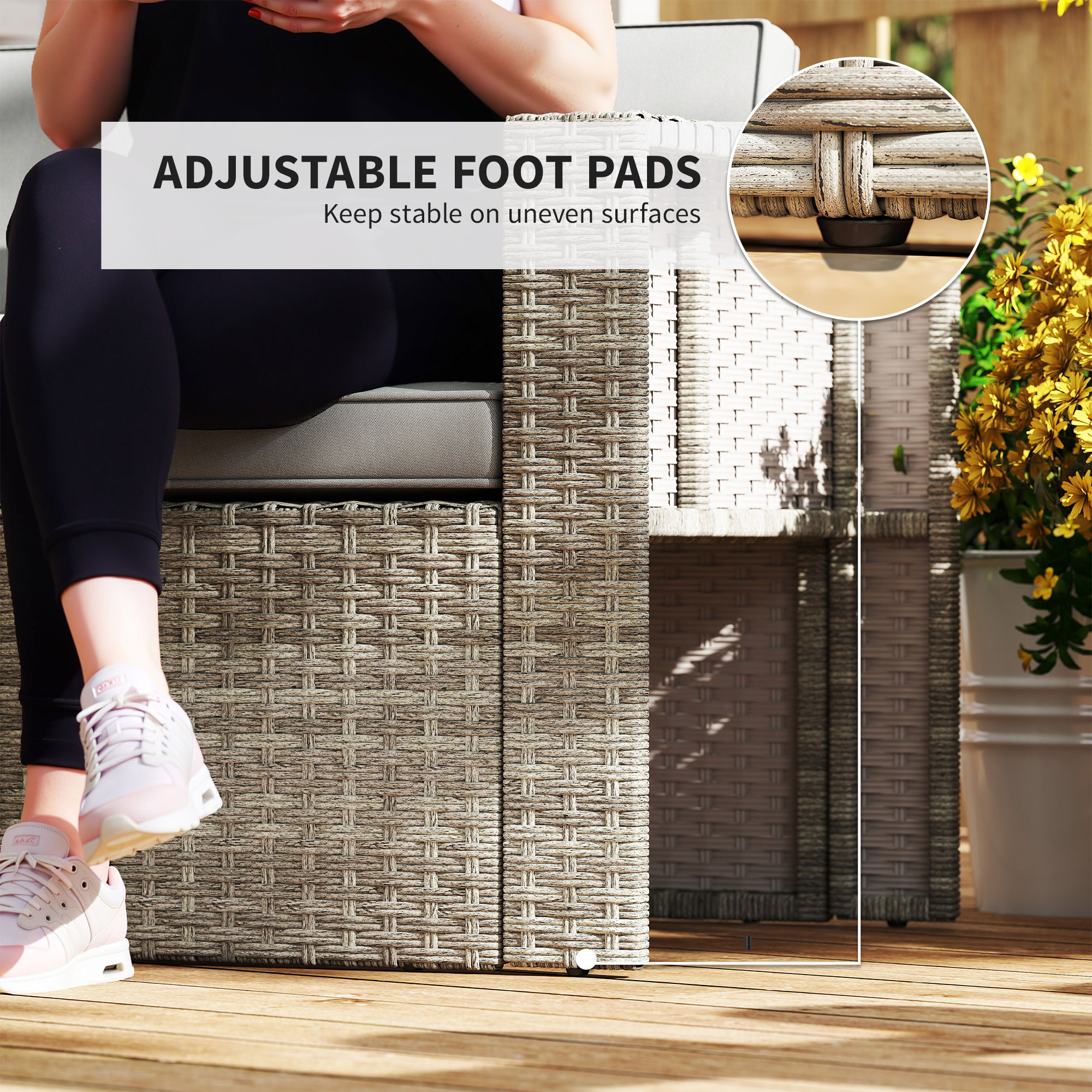 Salon de Jardin 6 personnes 6 pièces encastrable résine coussins déhoussables gris