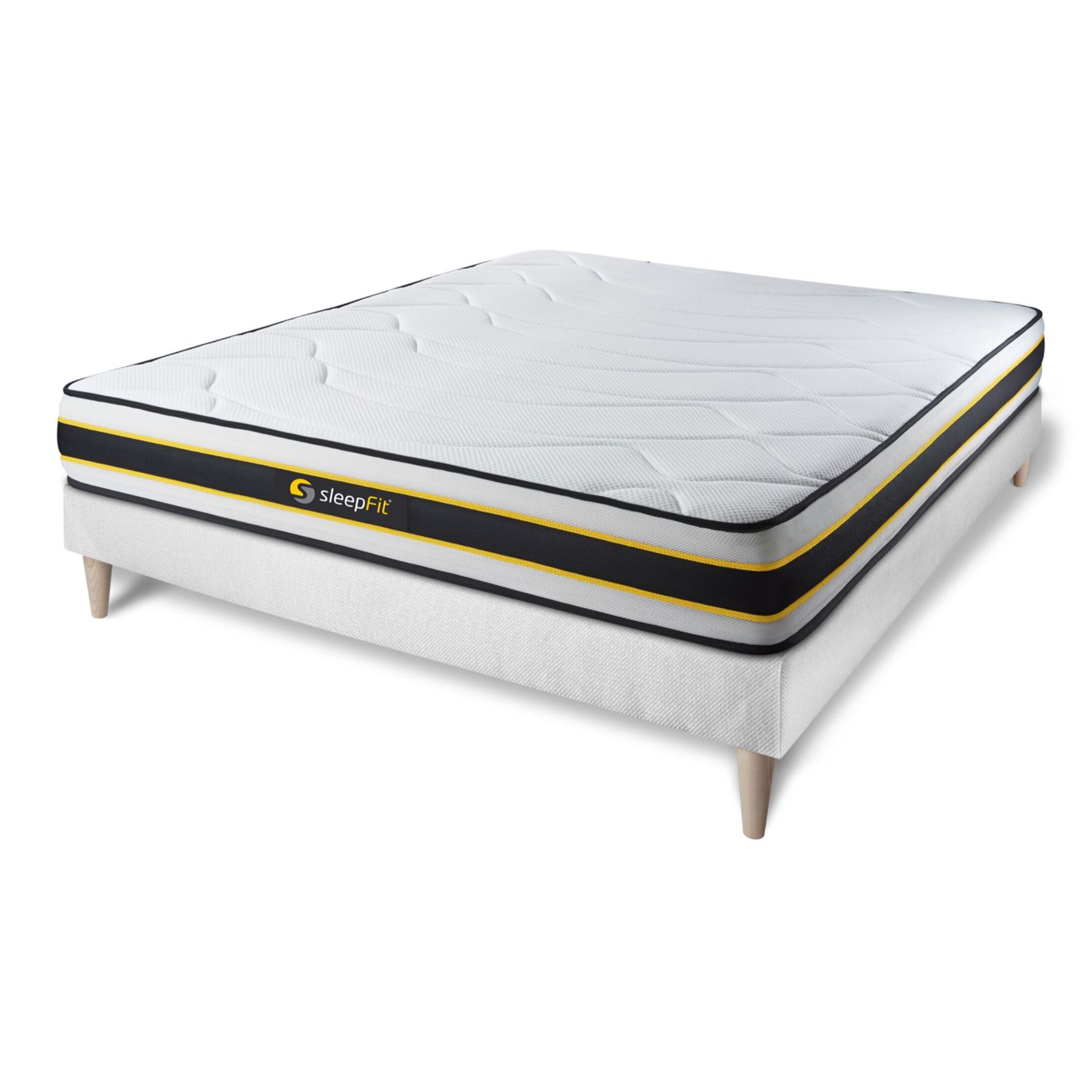 Somier+Colchón Muelles ensacados y espuma viscoelástica - Kit de base de cama - Blanco - Flexy