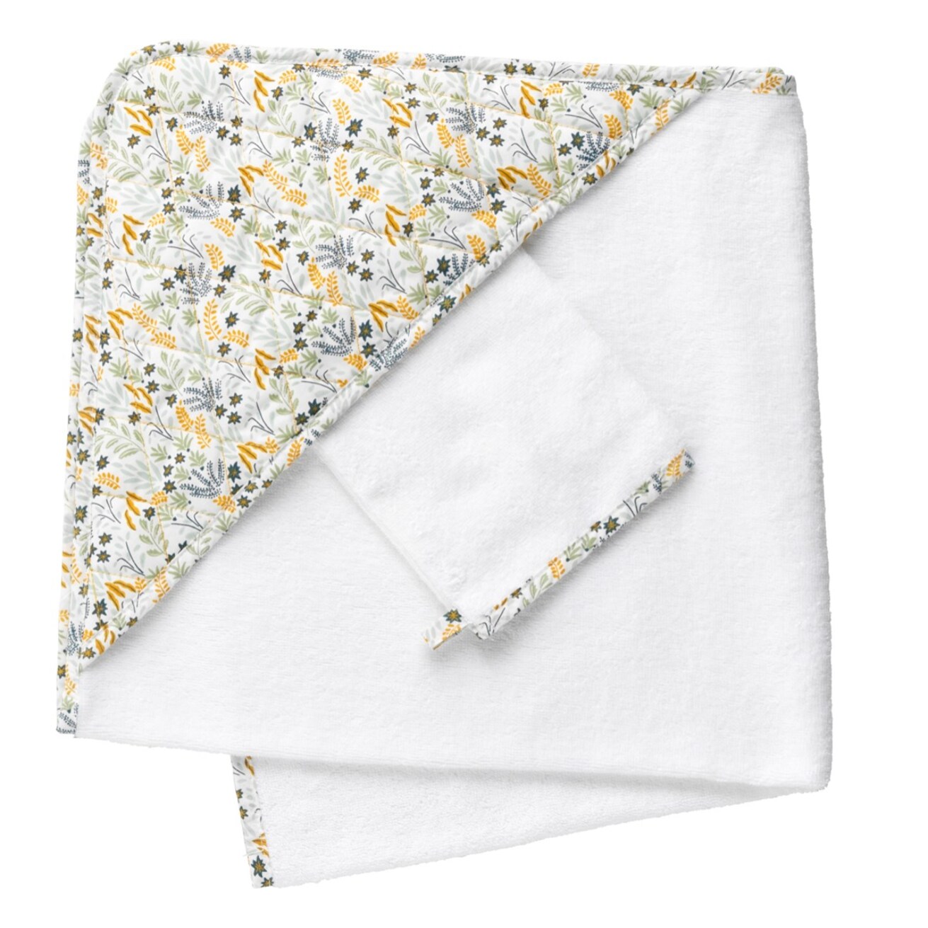 Cape de bain et gant en coton blanc