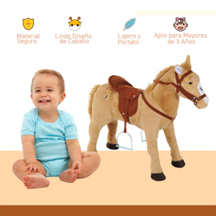 Caballo de Juguete para Niños de +3 Años Caballo de Juguete con Sonidos y Estructura de Metal Carga 60kg 85x28x60 cm Beige