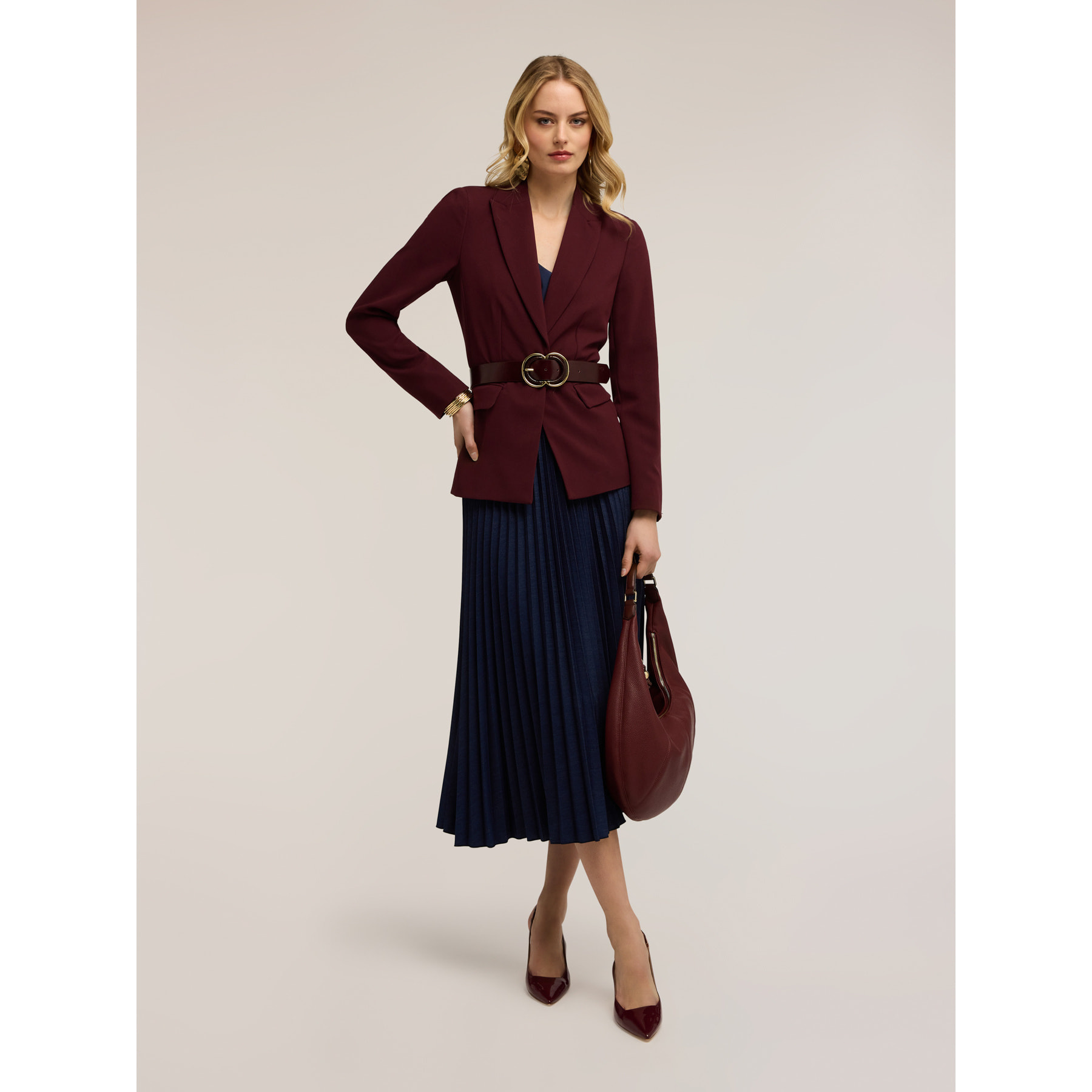 Motivi - Blazer de un botón con bolsillos aplicados - Burgundy