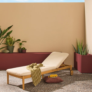 Bain de soleil bois d'acacia multi positions avec coussin ZENYA