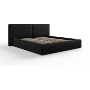 Lit coffre avec tête de lit double "Arendal" 180x200cm en tissu structurel noir