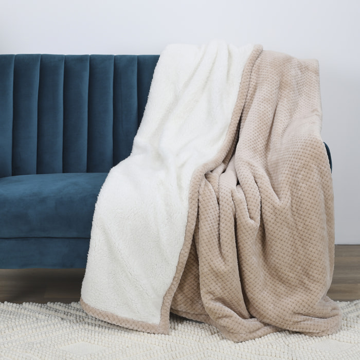 Plaid - HOME DECO FACTORY - Nid Abeille - Ultra-doux - Beige - 180 x 220 cm