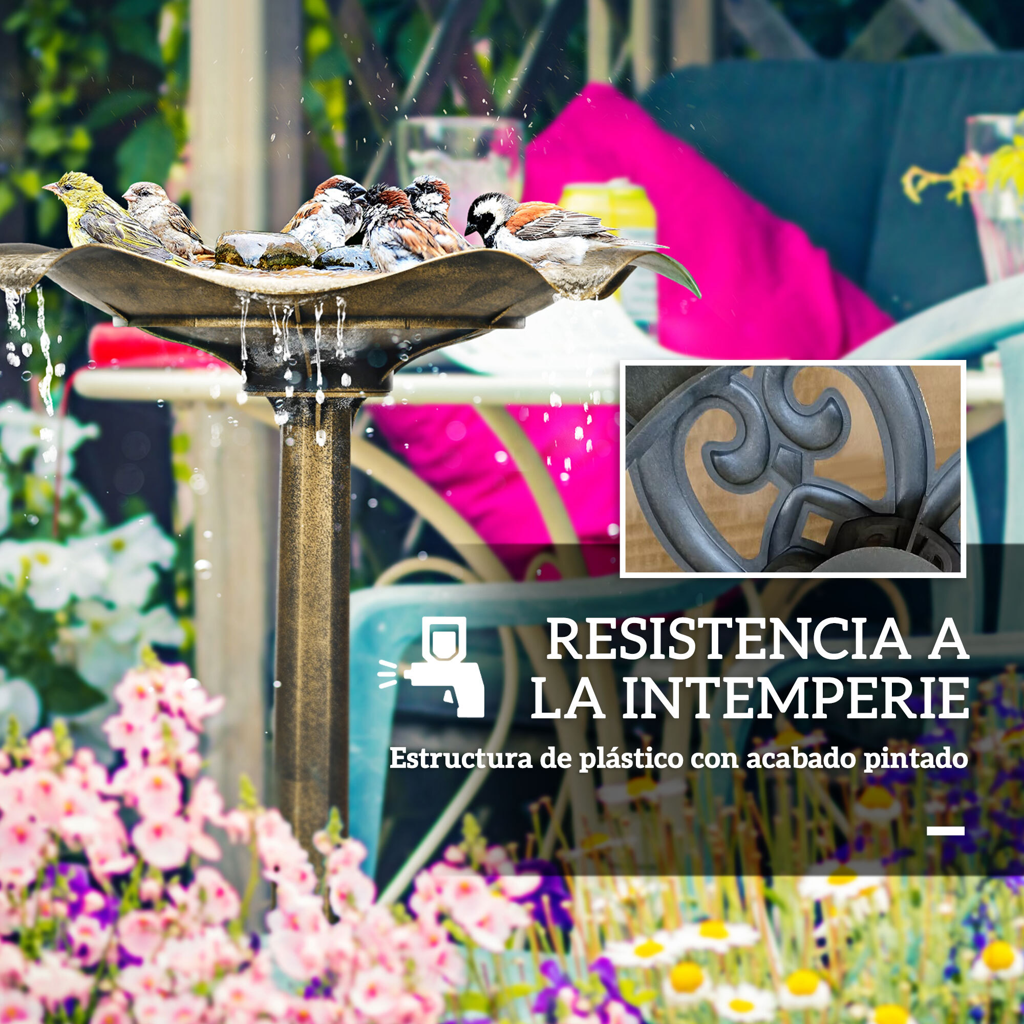 Baño para Pájaros de Jardín al Aire Libre, Altura 71 cm, Comedero para Pájaros con Lavabo Diseño Hoja de Loto y Acabado Envejecido, Ligero y Resistente, Bebedero para Aves, Bronce