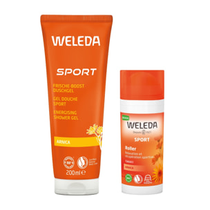 WELEDA - Pack Nomade - Gel Douche Sport Arnica + Roller Arnica - Après l'effort - Vegan* - Certifié Natrue** - Tube 200ml + Roll-on 75ml