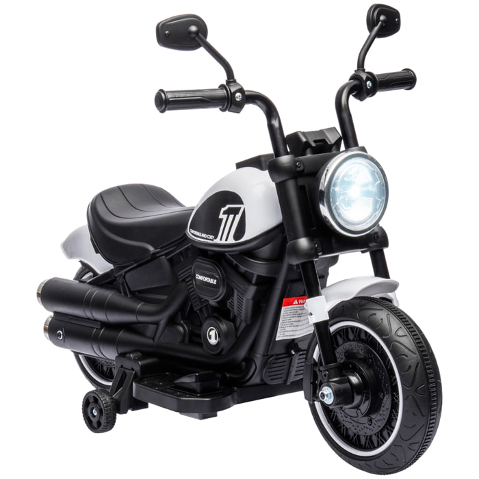 Moto Eléctrica para Niños de 18-36 Meses, Moto Eléctrica Infantil con Batería 6V, Faro y Ruedas Auxiliares Desmontables, Carga 25 kg, Blanco