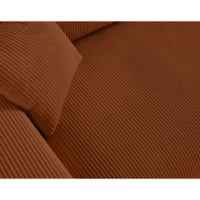 Garance - canapé droit 3 places - en velours côtelé - Terracotta