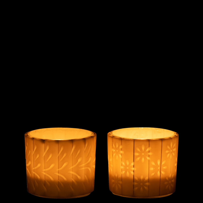 J-Line photophore Elise - verre - crème - small - 2 pcs
