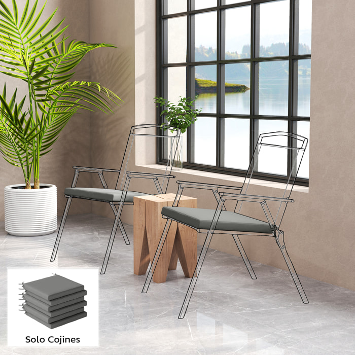 Juego de Cojines para Sillas de Comedor, 46x42x7 cm, 6 Piezas, Cojines para Sillas de Jardín con Funda Lavable y Lazos, Impermeable y Anti-UV, Gris Oscuro