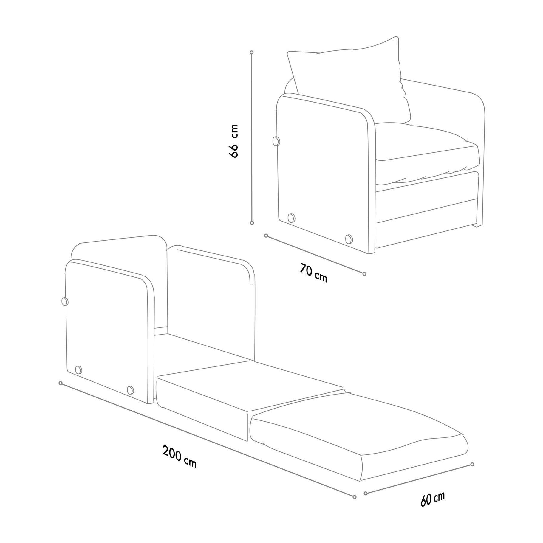 Fauteuil convertible velours bleu lagon couchage 200 cm ORURO