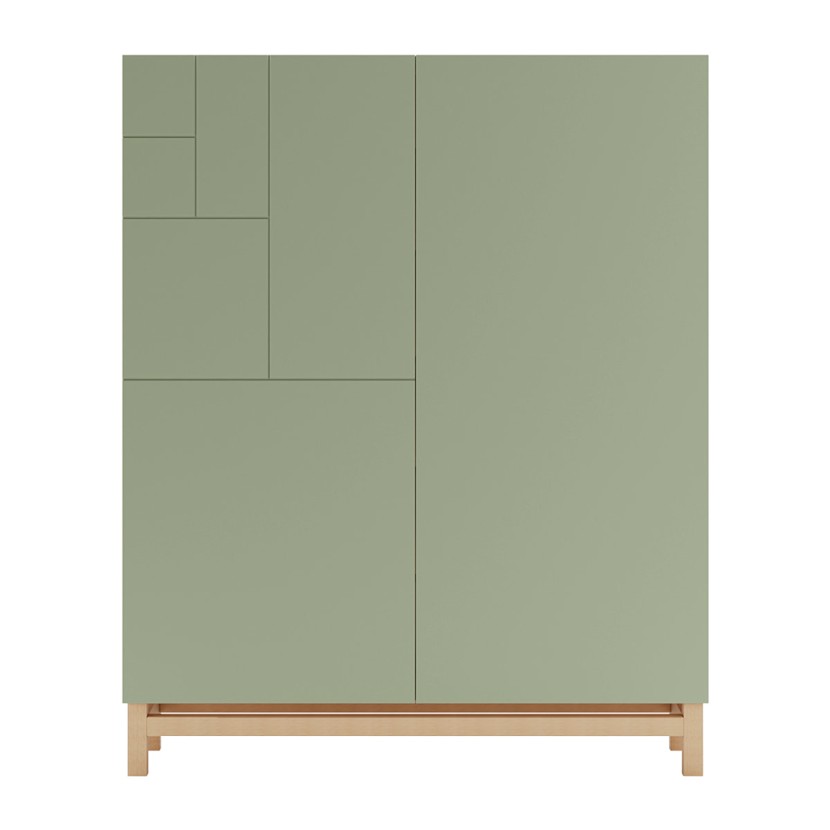 Zapatero melamina Volda roble claro puertas verde patas roble 112x90x27cm