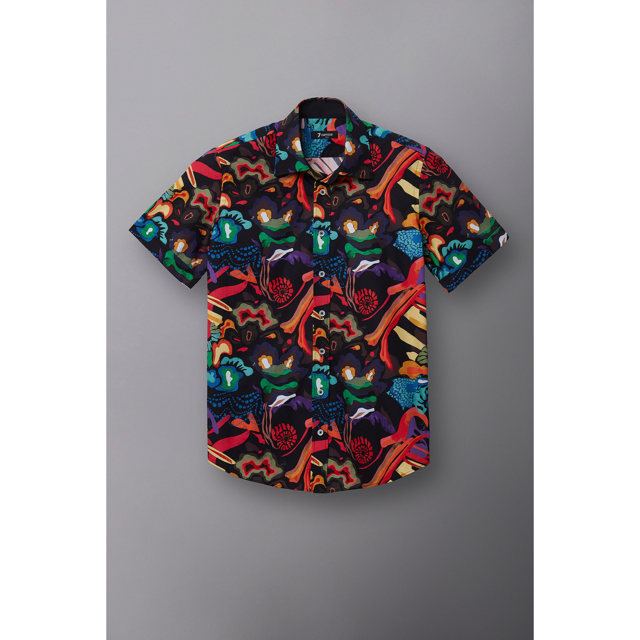 Camicia Uomo 1 Bottone Italiano Popeline Stampato Nero e Arancione