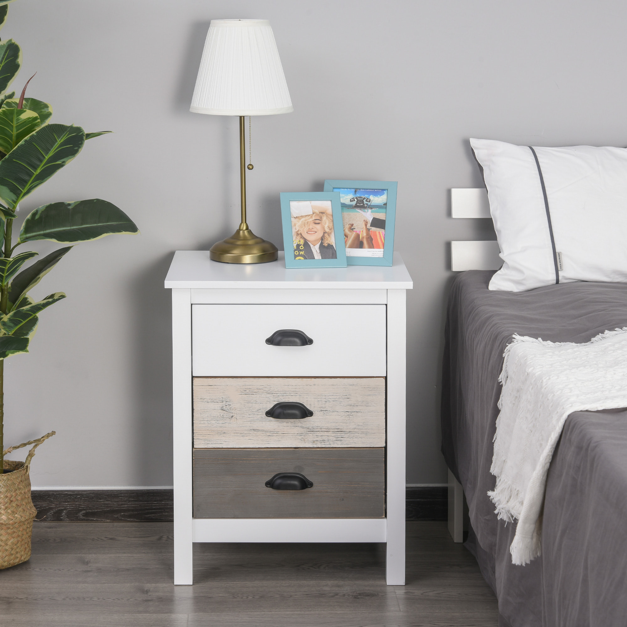 Mesita de Noche Moderna Mesilla de Noche con 3 Cajones Mesa de Noche para Dormitorio Salón 50x38x65 cm Blanco