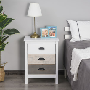Mesita de Noche Moderna Mesilla de Noche con 3 Cajones Mesa de Noche para Dormitorio Salón 50x38x65 cm Blanco