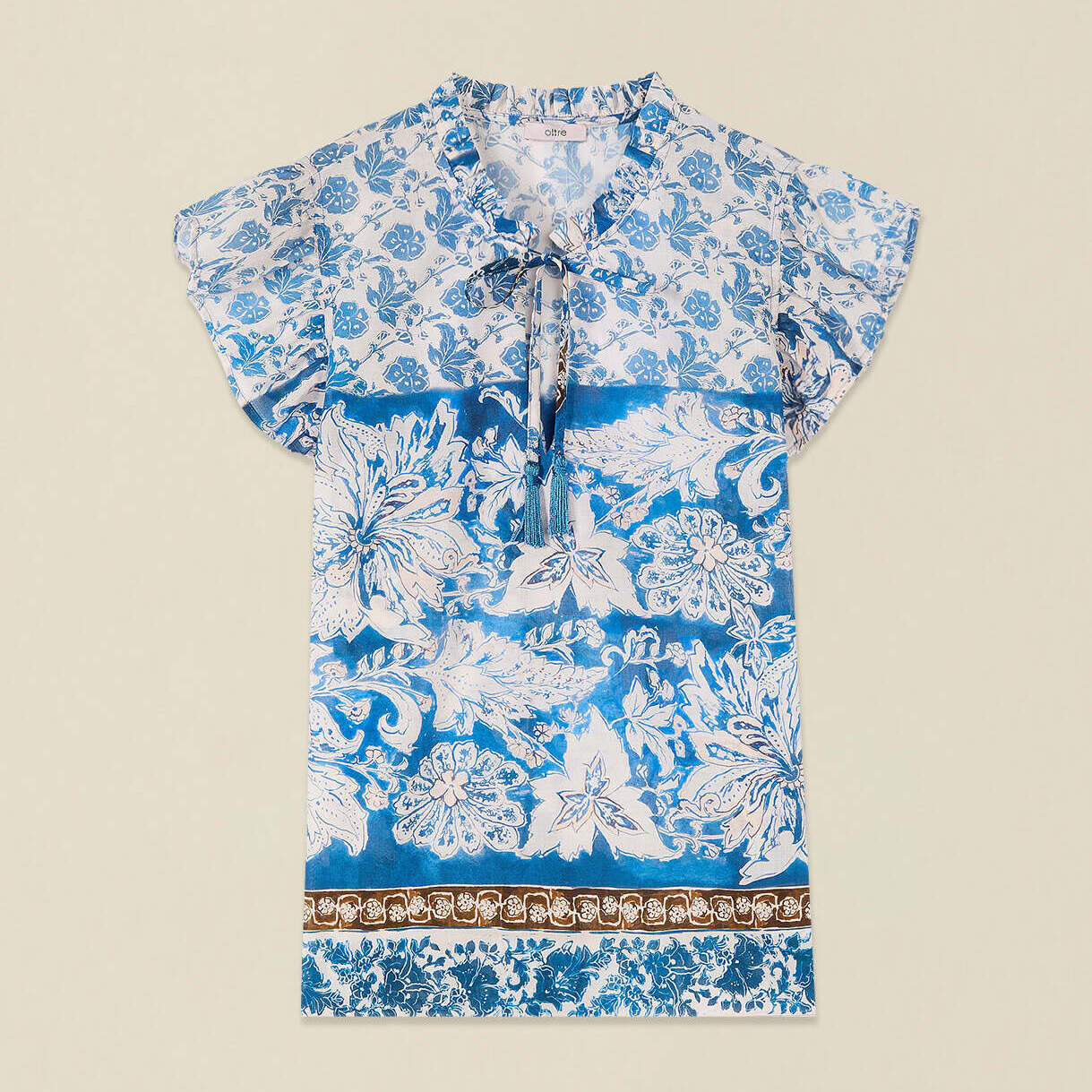 Oltre - Blusa in mussola di cotone fantasia - Blu