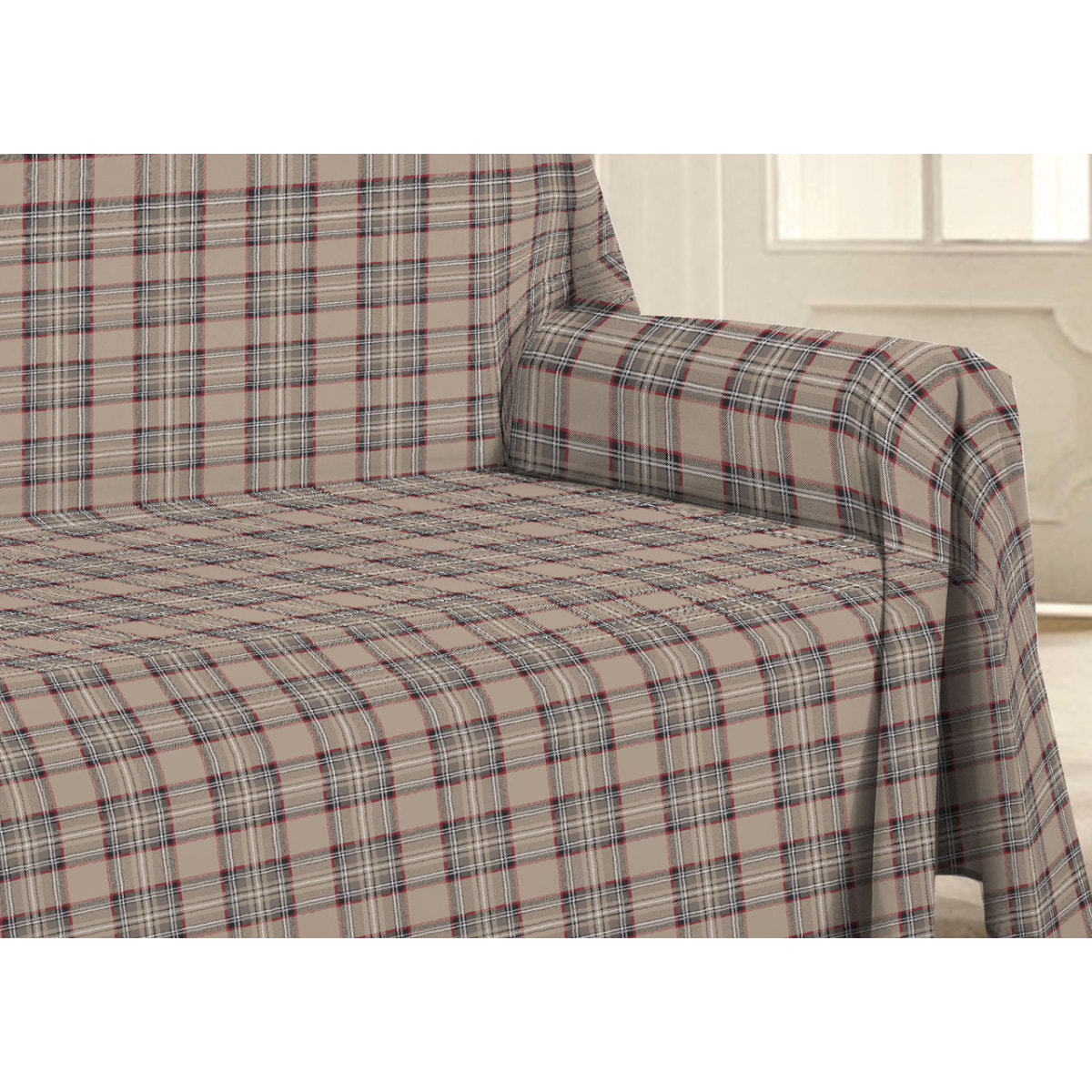 Telo Arredo Multiuso Copritutto 100% Cotone Tartan Beige