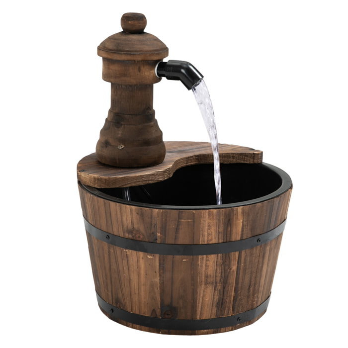 Fuente de Agua de Madera Fuente de Jardín en Cascada con Bomba Eléctrica y Salida de Agua Ajustable para Decoración Patio Terraza 27x27x37 cm Natural