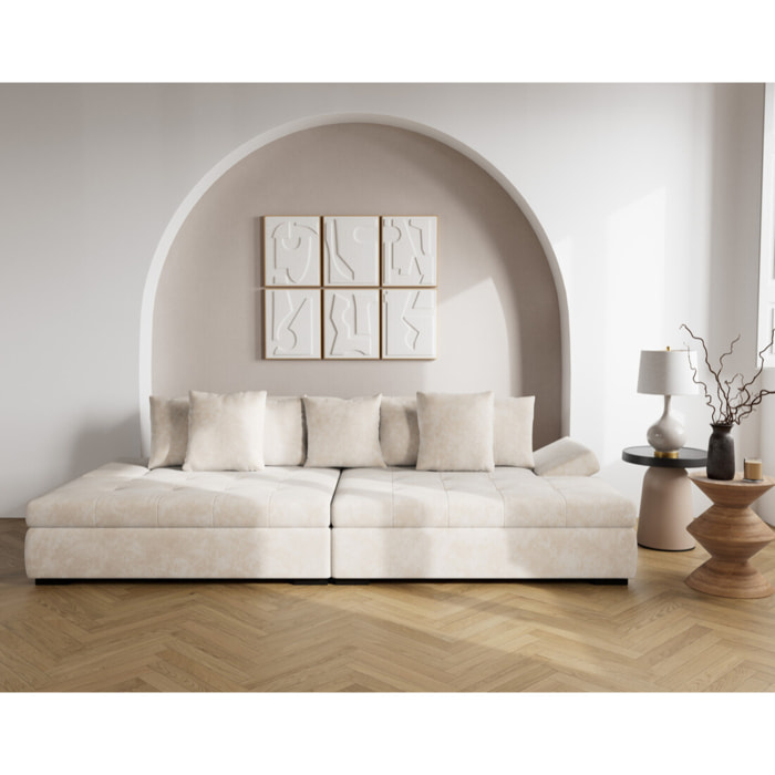 Vermont - canapé droit 4 places avec double méridienne - assise profonde - en velours texturé - Beige